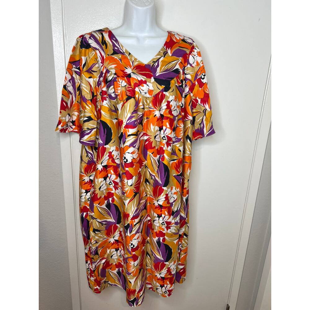 VTG Sears Women's Cotton House Dress Mumu Colorful Floral Print ~ Size L